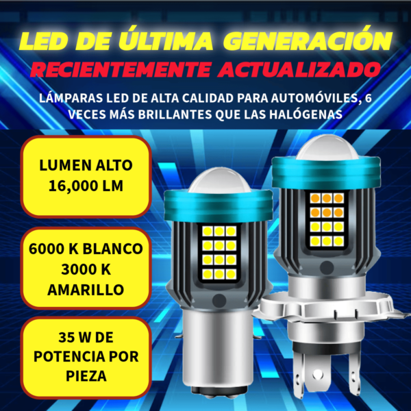 Kit Led Foco Lupa H4 Ba20 Motocicleta Luz Blanca Amarilla - Image 2