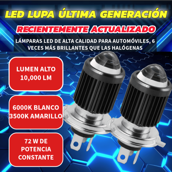 Faro Foco Led Ba20d H4 Moto Blanco Amarillo Lupa Proyector - Image 2