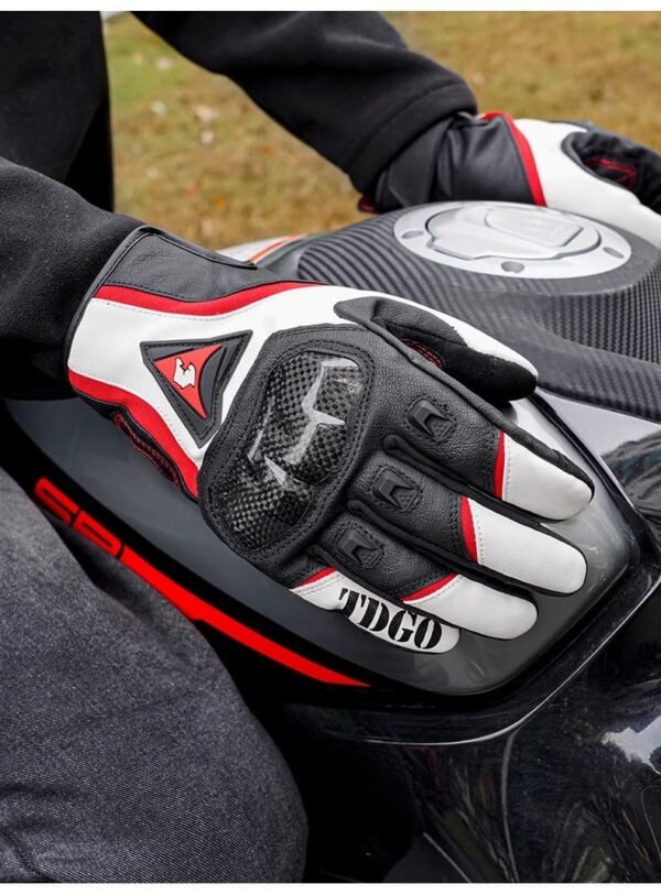Guantes Moto Piel Fibra Carbono De Impermeable Protecciones - Image 5