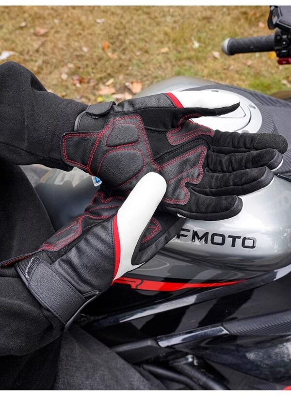 Guantes Moto Piel Fibra Carbono De Impermeable Protecciones - Image 4