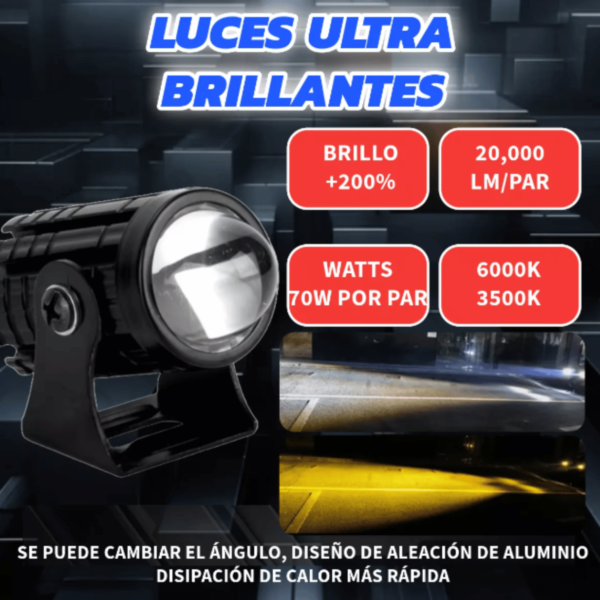 2 Faros Auxiliares Led Lupa Moto Exploradora Hiper Potente - Image 2
