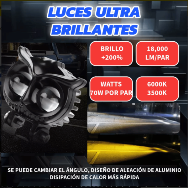 2 Faros Auxiliares Moto Premium Exploradora Potente Buho Led - Image 4