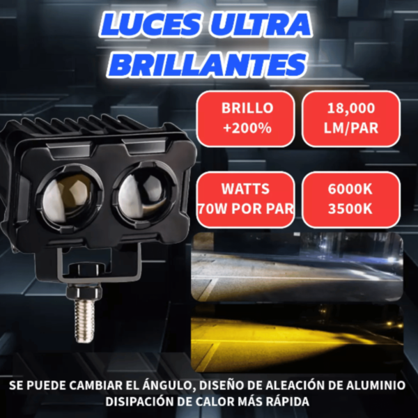 2 Faros Auxiliares Moto Auto Lupa Exploradora Doble Potente - Image 4