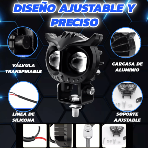 2 Faros Auxiliares Moto Premium Exploradora Potente Buho Led - Image 3