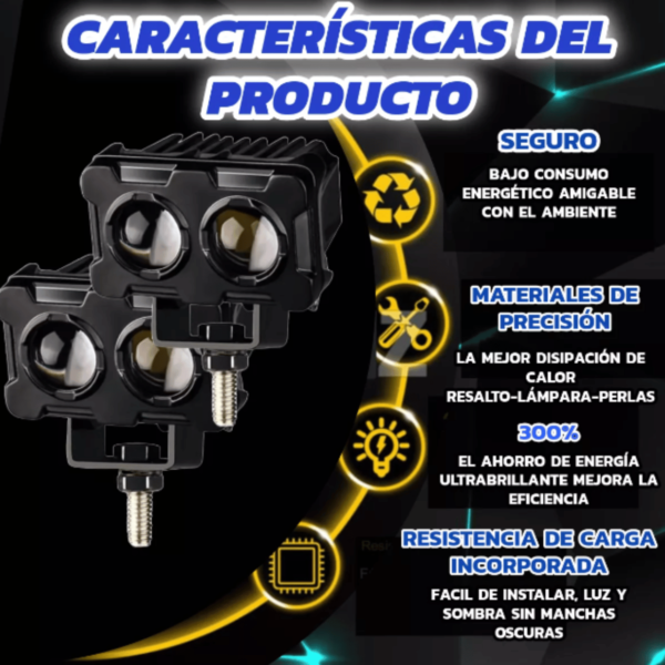 2 Faros Auxiliares Moto Auto Lupa Exploradora Doble Potente - Image 3