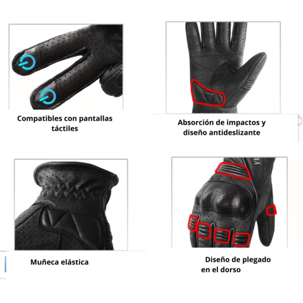 Guantes De Moto De Piel Impermeables Touch Retro - Image 2