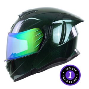 CASCO BKR APOLO VERDE CAMALEON MICA VERDE REPUESTO TRANSPARENTE XL ABATIBLE SVS VERDE
