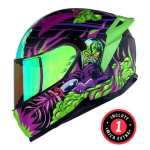 CASCO BKR HAWK VERDE MATE ALIEN HUNTER MICA VERDE REPUESTO TRANSPARENTE XL CERRADO SVS VERDE