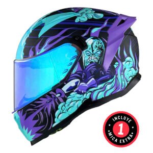 CASCO BKR HAWK AZUL MATE ALIEN HUNTER MICA AZUL REPUESTO TRANSPARENTE M CERRADO SVS AZUL