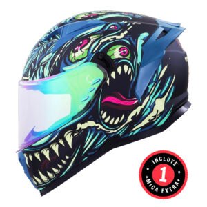 CASCO BKR HAWK NEGRO VERDE MATE CYCLOPS MICA VERDE REPUESTO TRANSPARENTE L CERRADO SVS VERDE