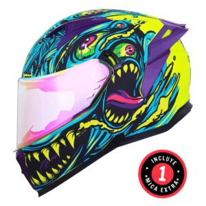 CASCO BKR HAWK VERDE MATE CYCLOPS MICA MORADA REPUESTO TRANSPARENTE XXL CERRADO SVS MORADO