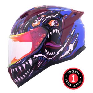 CASCO BKR HAWK AZUL MORADO CYCLOPS MICA ROJA REPUESTO TRANSPARENTE L CERRADO SVS ROJO