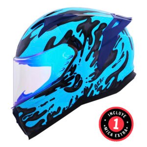 CASCO BKR HAWK AZUL SLIME MICA AZUL REPUESTO TRANSPARENTE S CERRADO SVS AZUL