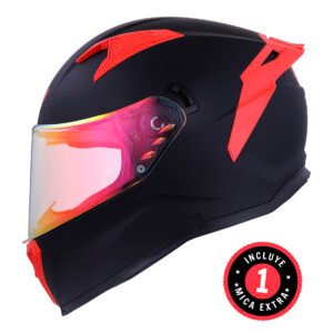 CASCO BKR HAWK NEGRO MATE MICA ROJA REPUESTO TRANSPARENTE S CERRADO SVS ROJO