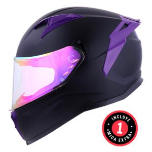 CASCO BKR HAWK NEGRO MATE MICA MORADA REPUESTO TRANSPARENTE XL CERRADO SVS MORADO