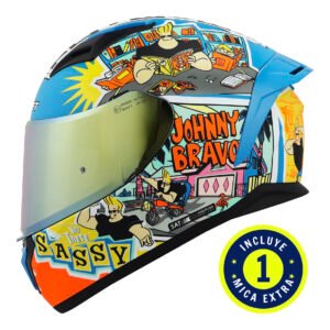 CASCO SHAFT SH582SP AZUL CELESTE MATE JOHNY BRAVO CARTOON MICA NARANJA L CERRADO