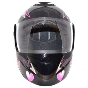 CASCO ABATIBLE TALLA L - NEGRO CON CORAZONES ROSAS
