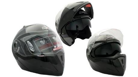 CASCO ABATIBLE RACING DOBLE MICA NEGRO BRILLO (S)