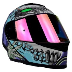 Casco para Motociclista Abatible Half Alien Bot Purple con Luz LED Certificado ECE-22.06 Mate Morado