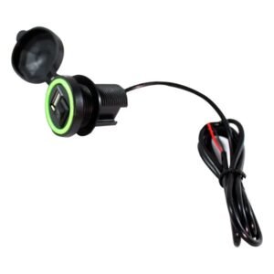 Cargador USB Redondo Negro C/luz / Boton Encendido para ENTRADA 12 Vcc / SALIDA 5 Vcc